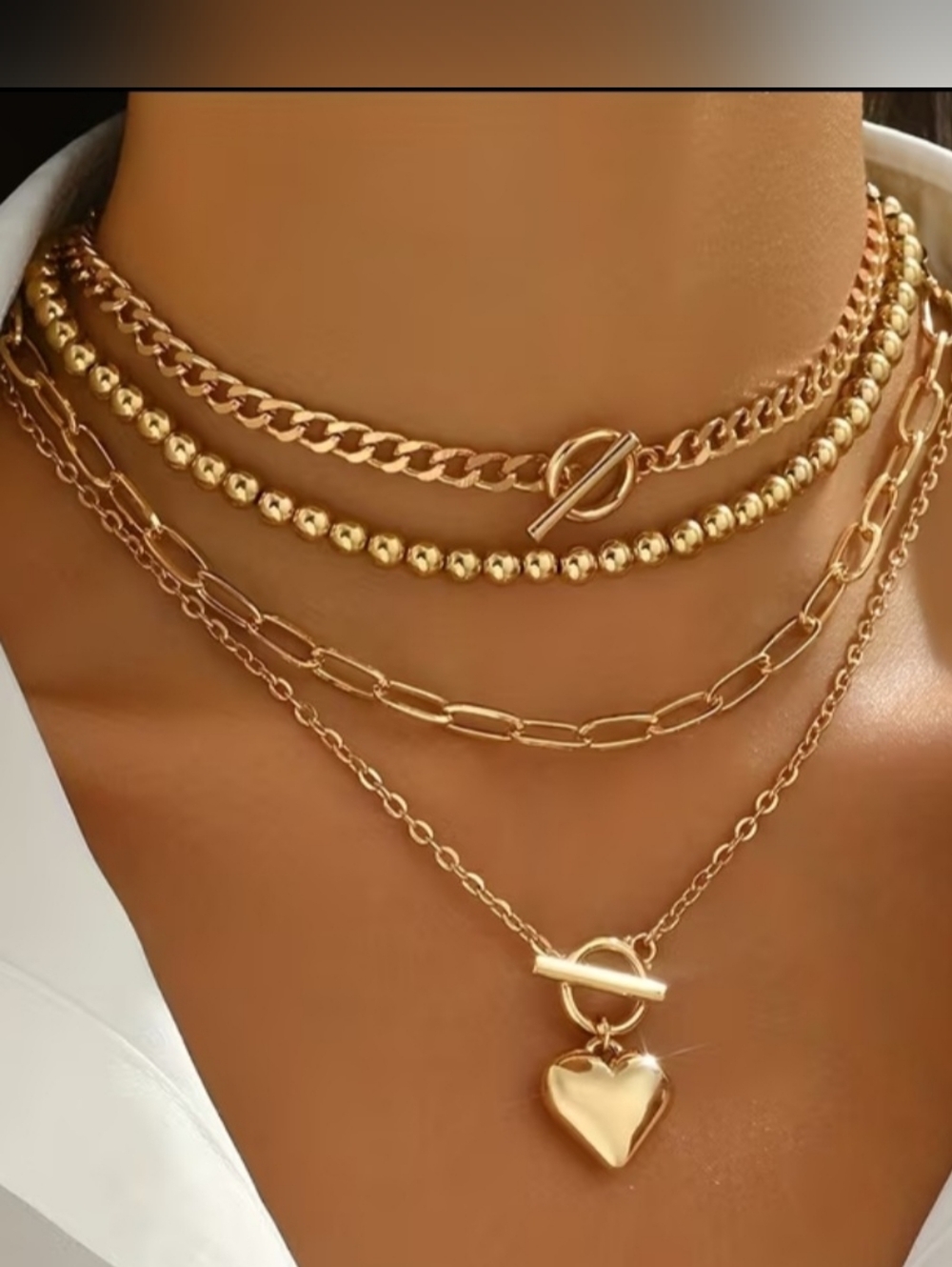 Gold Layered Heart Toggle Necklace - Women Jewelry